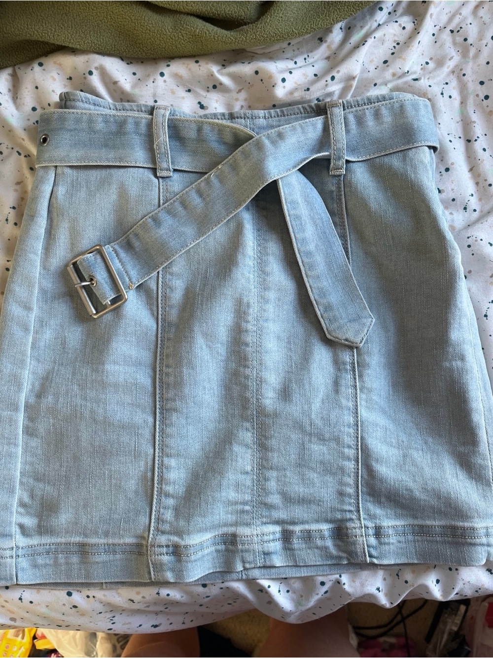PacSun Light Wash Denim Belted Mini Skirt